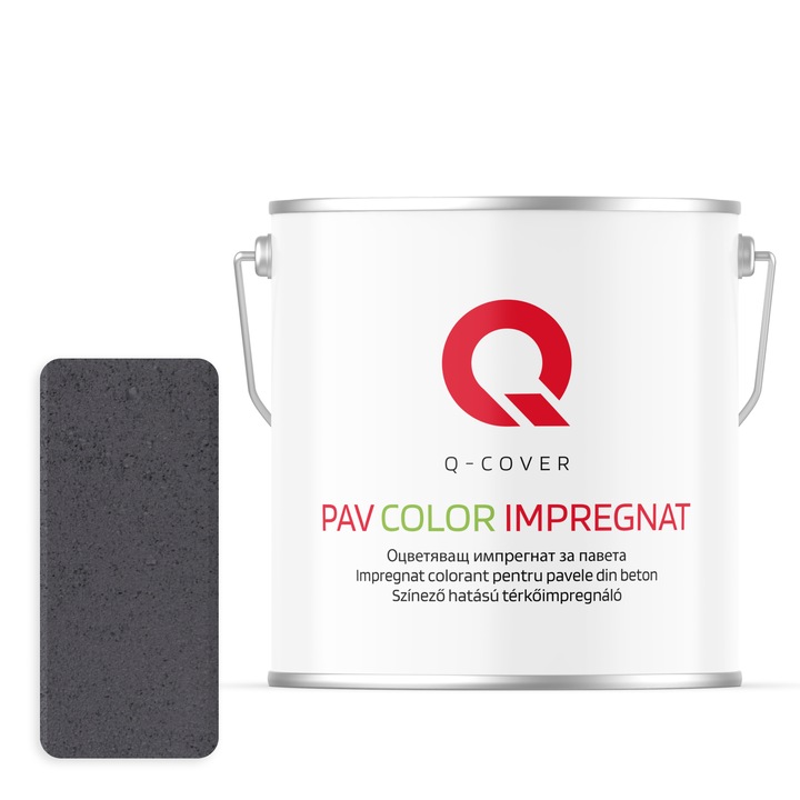 Impregnat colorant pentru pavele din beton, Q-Cover, Gri grafit RAL 7024, mat, pentru exterior, usor de aplicat, rezistent la uv, pe baza de apa, fara substante toxice, fara miros, culori rezistente la uv, foarte eficient, 5L