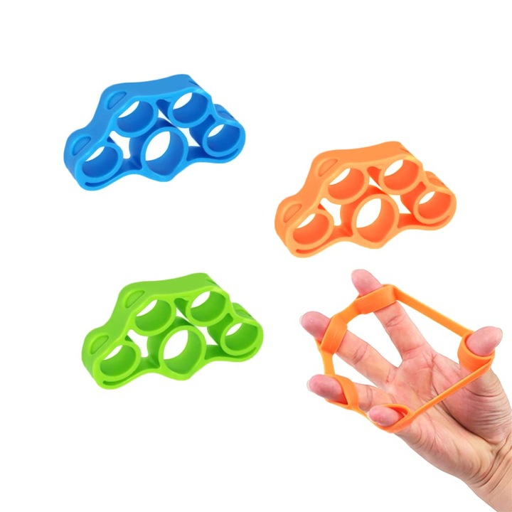 Ujjgyakorló szett, 3 db, 3-5 kg ellenállás, szilikon, többszínű, kompakt
