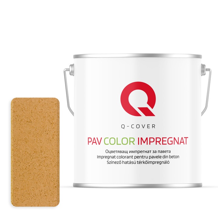 Impregnat colorant pentru pavele din beton, Q-Cover, Miere-nisip RAL 1005, mat, pentru exterior, usor de aplicat, rezistent la uv, pe baza de apa, fara substante toxice, fara miros, culori rezistente la uv, foarte eficient, 5L