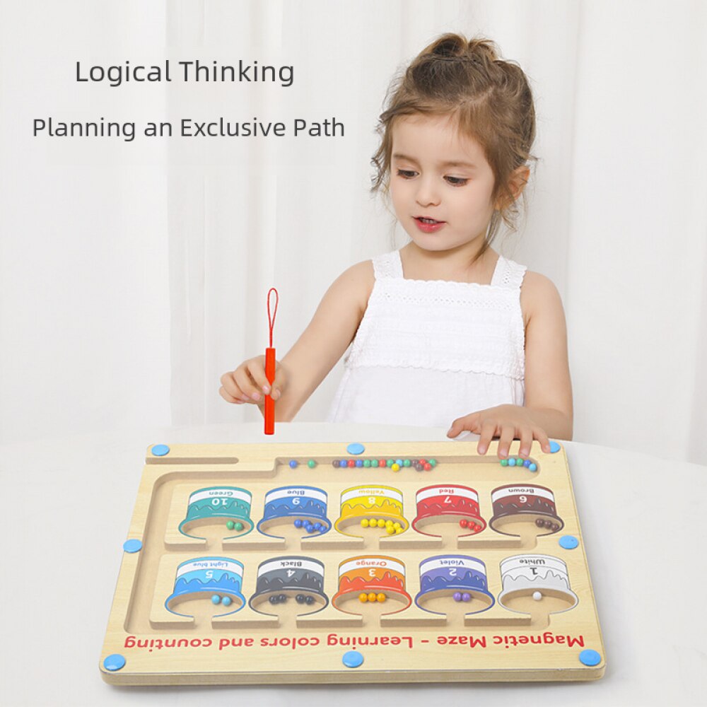 Joc educativ labirint magnetic din lemn, pentru copii 4-6 ani