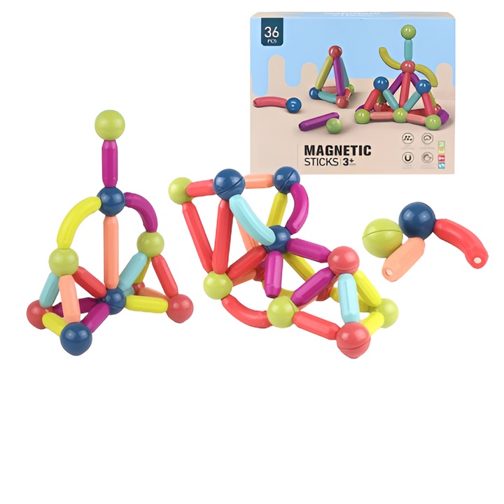 Set de blocuri magnetice asamblabile, jucarie educationala, 4-6 ani, dimensiuni mari, multicolor