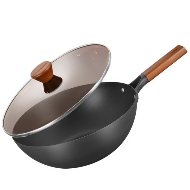 Тиган от чисто желязо, 32CM, със стъклен капак, устойчив на износване, без покритие