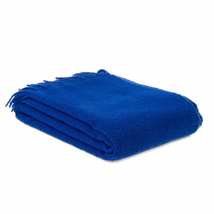 Patura din lana Bukle Intense, Kampol, 140x200cm, 80% lana merino, cu franjuri, albastru