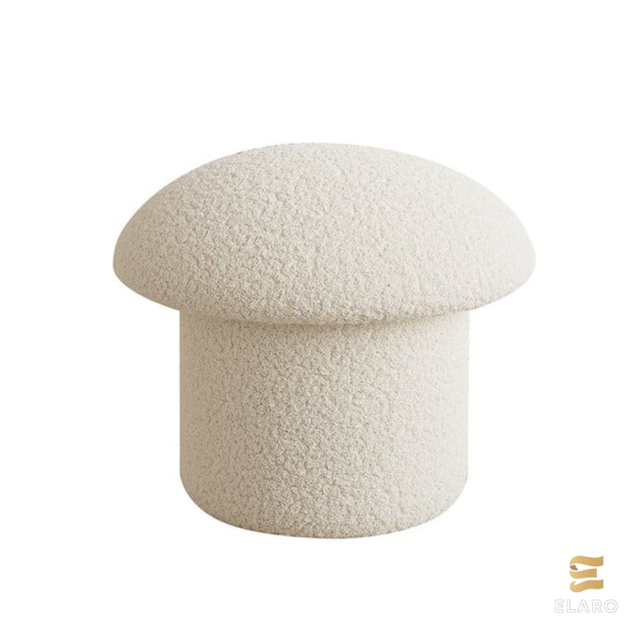 Taburet Rotund Pliabil ELARO, 36x33 cm, Cu Spatiu de Depozitare, Tapitat Textil Cu Bucle, Alb, Design Elegant Tip Ciuperca
