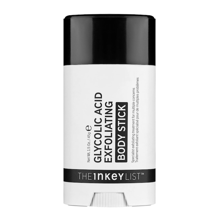 Testradír, The Inkey List, Exfoliating Body Stick, durva és tökéletlen bőrre, glikolsavval, 45gr