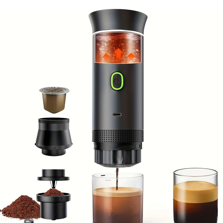 Еспресо машина, 3 в 1, преносима, кафе навсякъде, с капсули или смляно кафе