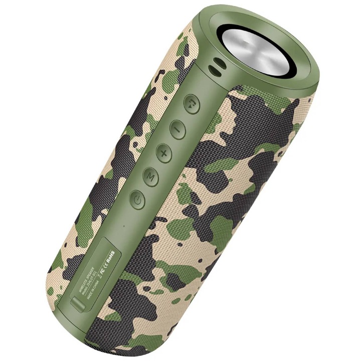 Dytimeem E311G hordozható vezeték nélküli hangszóró, Bluetooth 5.0, 30 órás akkumulátor-üzemidő, IPX5 vízállóság, álcázó szín