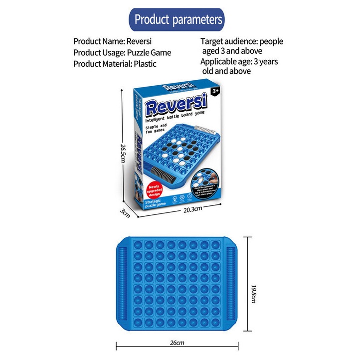 Reversi társasjáték, 2 játékos, 19.8x26cm, klasszikus design, családnak