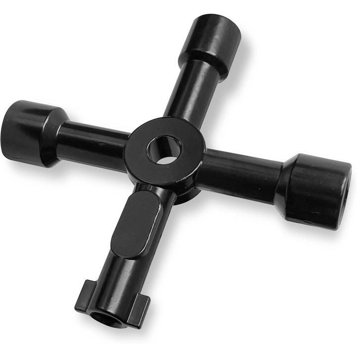 Cheie 4 în 1 pentru supape și întrerupătoare, 4 cai, neagră, 10x10cm