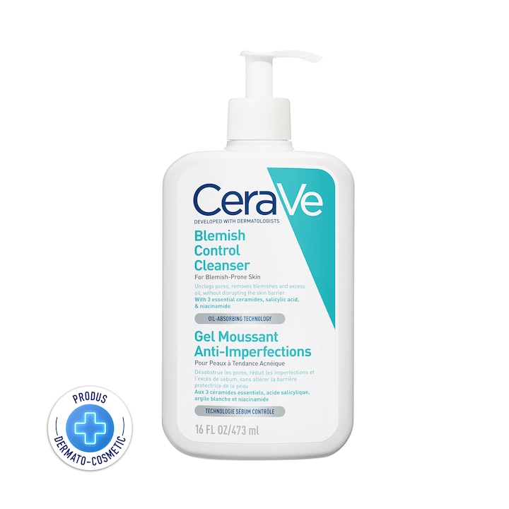 Пяна за почистване на несъвършенства CeraVe, За кожа, склонна към акне, 473 мл