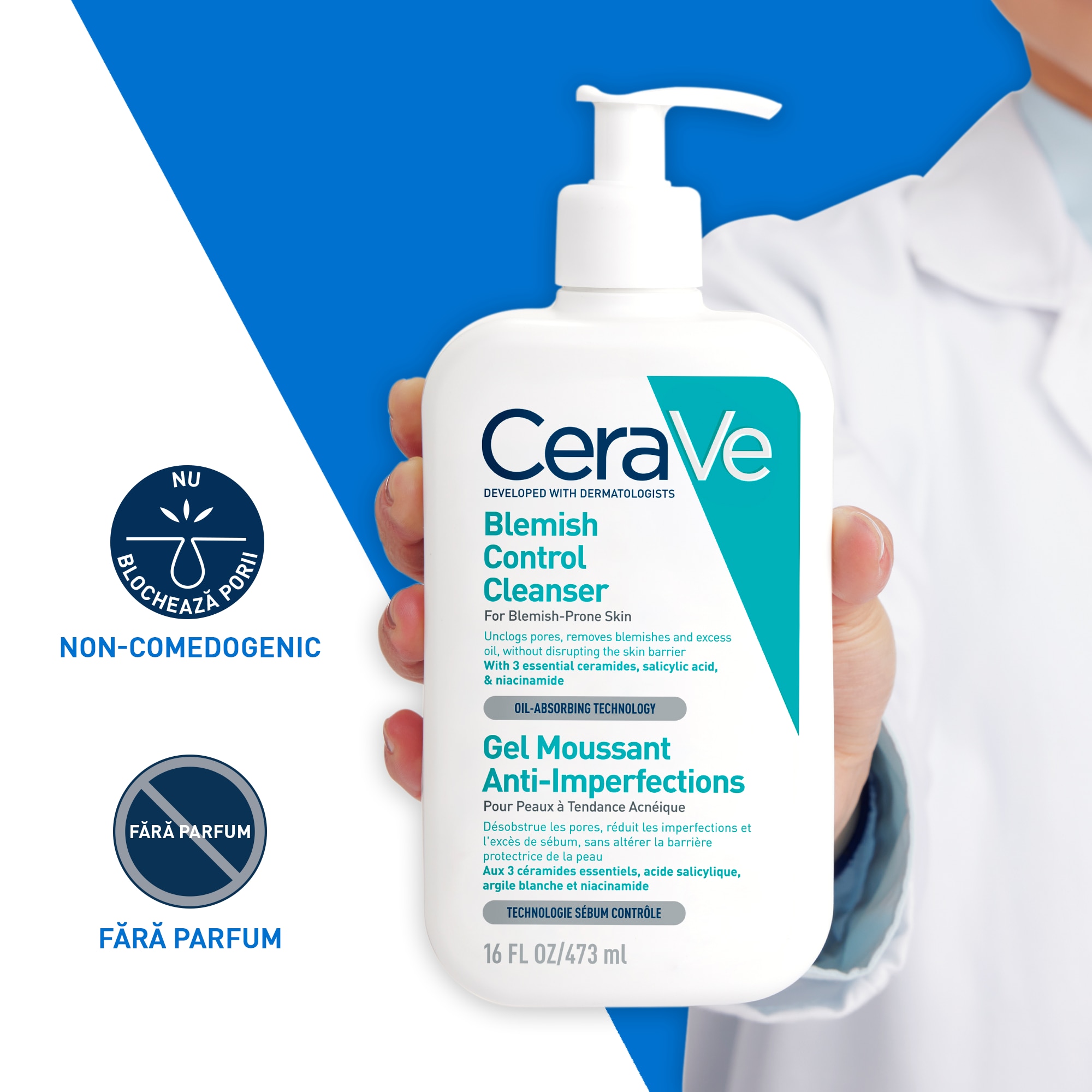 Gel de Curatare Spumant CeraVe Anti-Imperfectiuni, ten cu tendinta