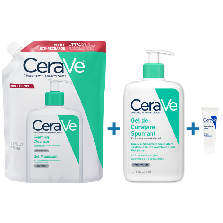 Pachet CeraVe: Rezerva de încarcare Gel de Curatare Spumant 473 ml ...