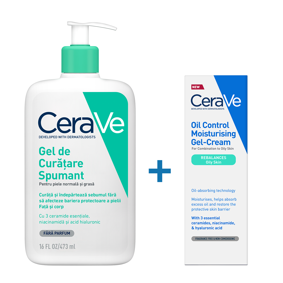 Pachet CeraVe: Gel de Curatare Spumant, 473 ml, Oil Control Gel