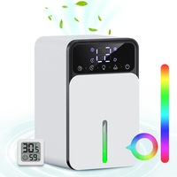 Dezumidificator, Yulinland®, pentru Casa, Consum Redus de Energie, Display Digital, Capacitate Rezervor 1200 ML, 350 ml/24h, Uscare Rufe, Silentios cu Functie de Oprire Automata, Portabil, 7 becuri LED colorate, Alb