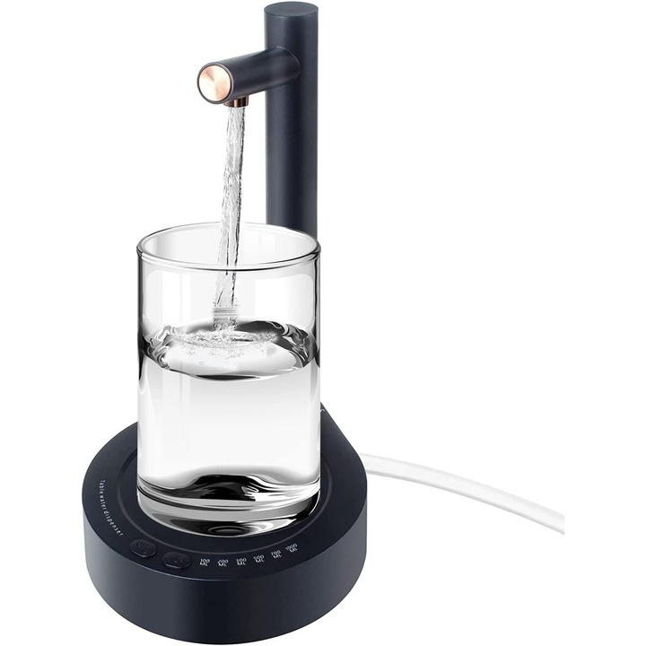 Умен диспенсър за вода с електрическа помпа за офис или дом, 7 функции за регулиране на количеството вода, работи безжично, батерия 1800 mAh, зареждане чрез USB, ABS, черен