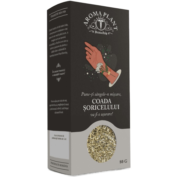 Ceai de Coada Soricelului (Achillea millefolium), 100% natural, fara aditivi sau pesticide, Bonchis, 80g, Aroma Plant
