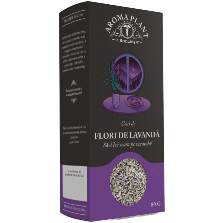 Ceai de Lavanda (Lavandula angustifolia) flori, 100% natural, fara aditivi sau pesticide, Bonchis, 80g, Aroma Plant
