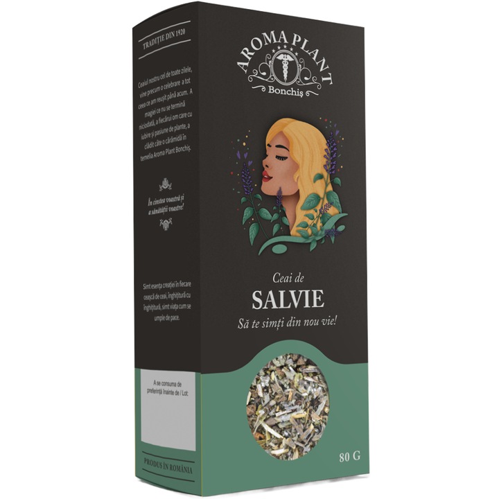 Ceai de Salvie (Salvia officinalis), 100% natural, fara aditivi sau pesticide, Bonchis, 80g, Aroma Plant