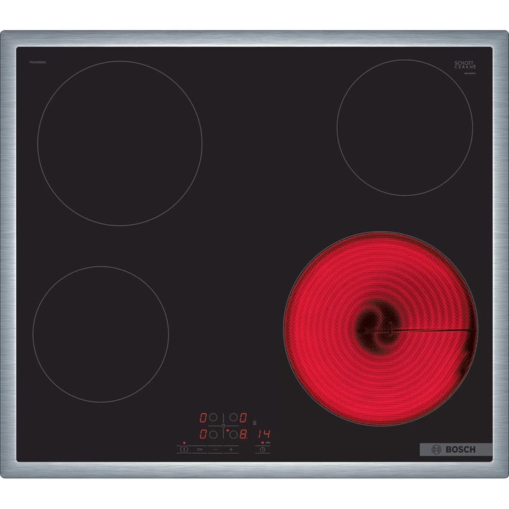 Bosch elektromos főzőlap Serie 4 PKE645BB2E, üvegkerámia, 4 főzőzóna, érintővezérlés, 60 cm, fekete