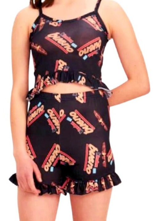 Pijama Femei, Pantaloni Scurti, Maiou, Kinder Bueno, Negru/Rosu, Rosu/Negru