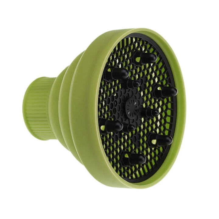 Difuzor pentru uscator de par YANYXR BCS3100613, pliabil din silicon, universal, pentru guri rotunde 3,5–5 cm, verde, O 13,8 cm