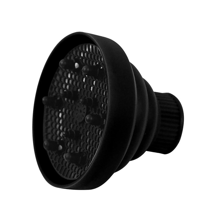 Difuzor pentru uscator de par YANYXR BCS3091210, pliabil din silicon, pentru par cret/ondulat, compatibil O 4–4.5 cm, negru, O 6 cm