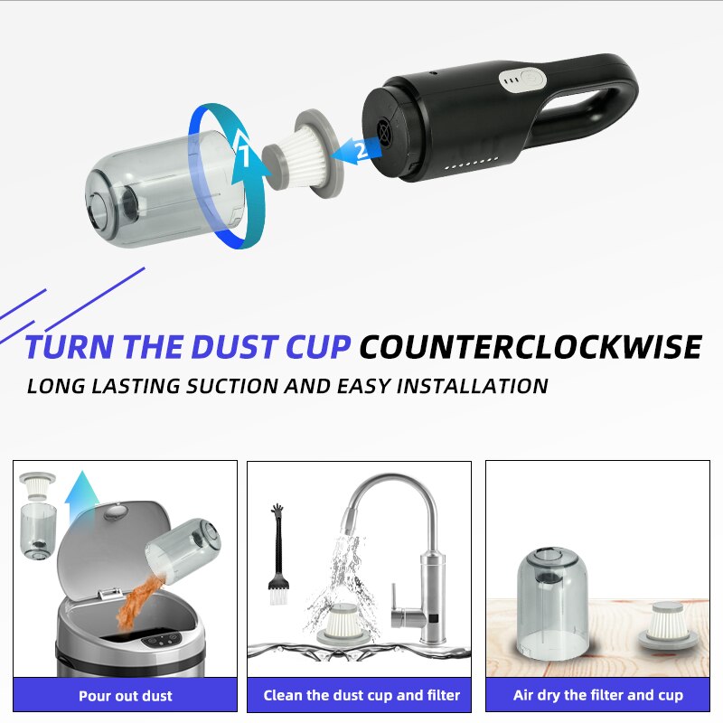 Aspirator vertical fara fir, 120W, capacitate cupa de praf 0, 4L, cu rezervor de apa, putere de aspirare 12000Pa, 6000mAh, potrivit pentru toate tipurile de lucrari de curatenie casnica, durata lunga de viata a bateriei, negru