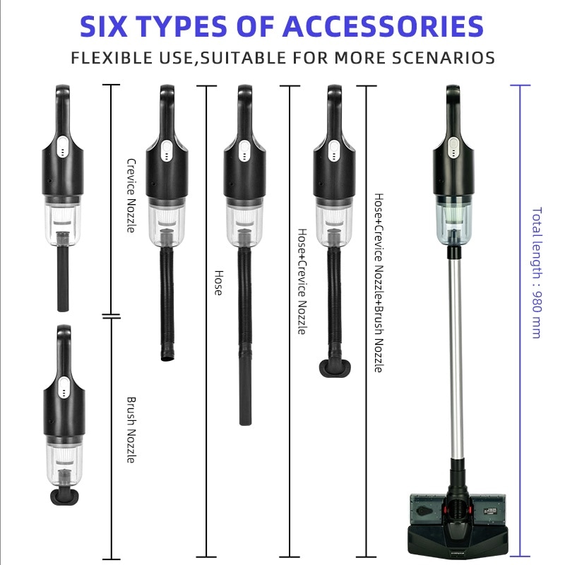 Aspirator vertical fara fir, 120W, capacitate cupa de praf 0, 4L, cu rezervor de apa, putere de aspirare 12000Pa, 6000mAh, potrivit pentru toate tipurile de lucrari de curatenie casnica, durata lunga de viata a bateriei, negru
