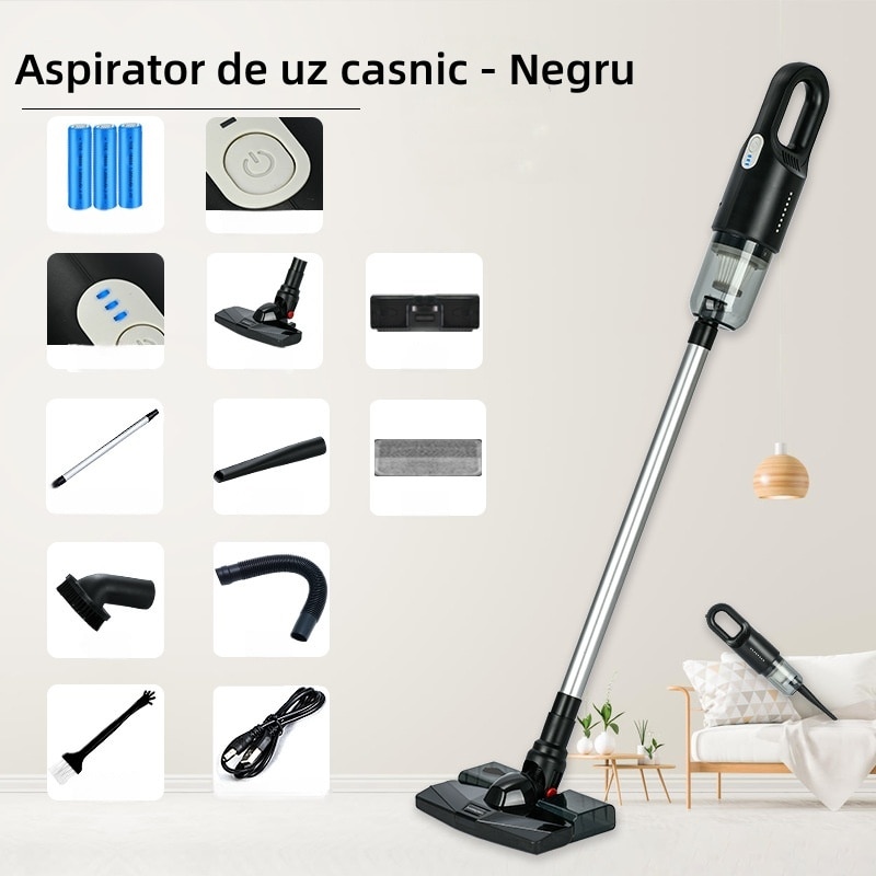 Aspirator vertical fara fir, 120W, capacitate cupa de praf 0, 4L, cu rezervor de apa, putere de aspirare 12000Pa, 6000mAh, potrivit pentru toate tipurile de lucrari de curatenie casnica, durata lunga de viata a bateriei, negru