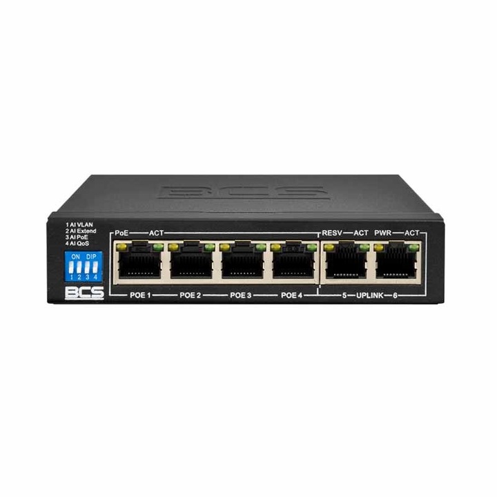 Switch BCS 6 porturi, 4xPoE, 1Gbps, desktop, 125x75x27mm