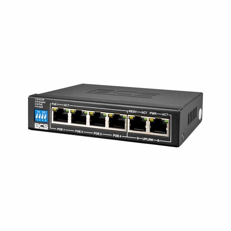 Switch BCS 6 porturi 4xPoE, 2xUplink, 100Mbps, 125x75x27mm - eMAG.ro