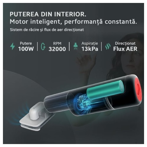 Aspirator de mana fara fir iHunt Bro Vacuum Cleaner 3-in-1, Multisuprafete, Aspiratie puternica 100W / 13kPA, Include perie curatat par animale si accesorii spatii inguste, White