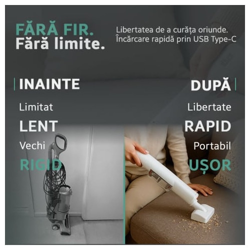 Aspirator de mana fara fir iHunt Bro Vacuum Cleaner 3-in-1, Multisuprafete, Aspiratie puternica 100W / 13kPA, Include perie curatat par animale si accesorii spatii inguste, White