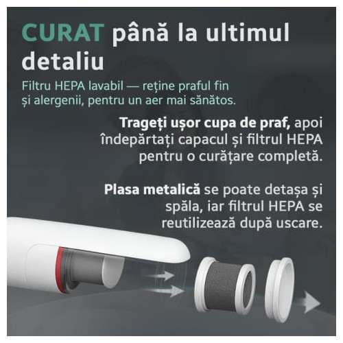 Aspirator de mana fara fir iHunt Bro Vacuum Cleaner 3-in-1, Multisuprafete, Aspiratie puternica 100W / 13kPA, Include perie curatat par animale si accesorii spatii inguste, White