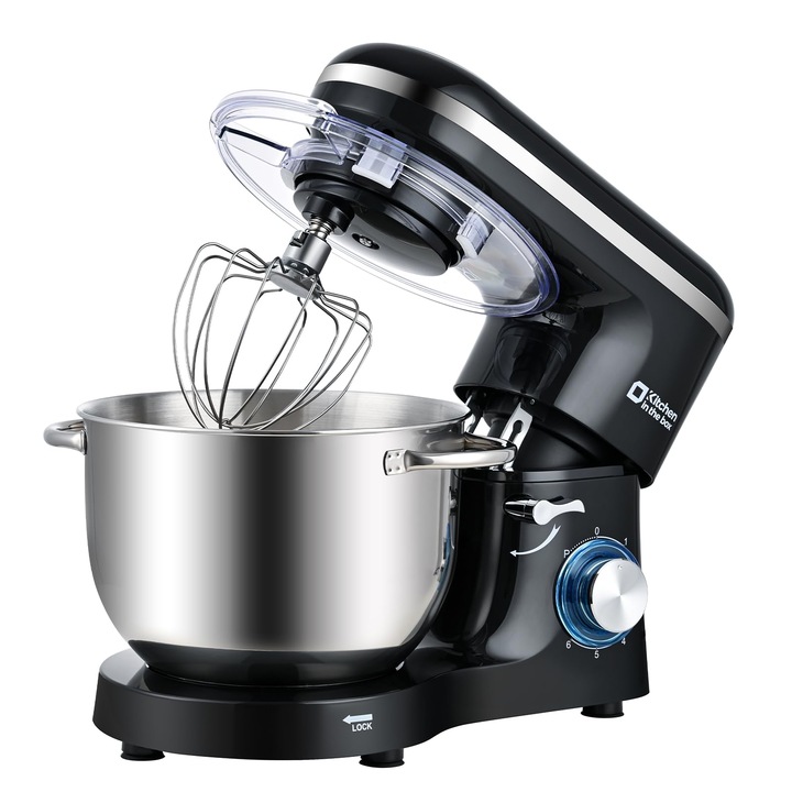 Robot de bucatarie planetar Berdsen 1400W, 6L, cu motor din cupru, sistem metalic, negru