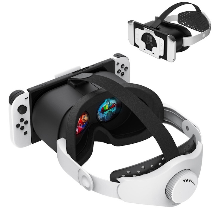 Ochelari VR Nintendo Switch, HD 3D, reglabili, moi si respirabili, confortabili de purtat, alb-negru
