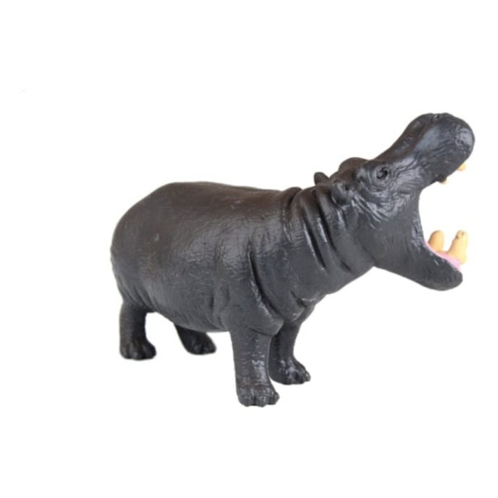 Figurina Hipopotam, realist, negru deschis, 17 cm