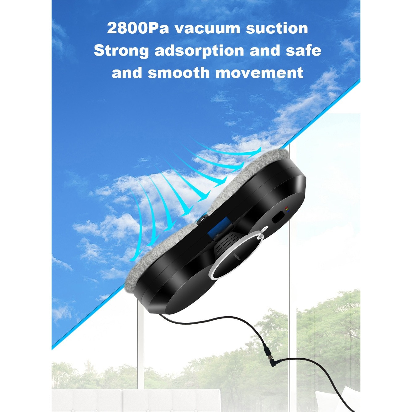 Robot de curatat geamuri Liectroux HCR-10, aspirare 2800Pa, rezervor apa 30 ml, corp ultra-subtire 6,8 cm, negru