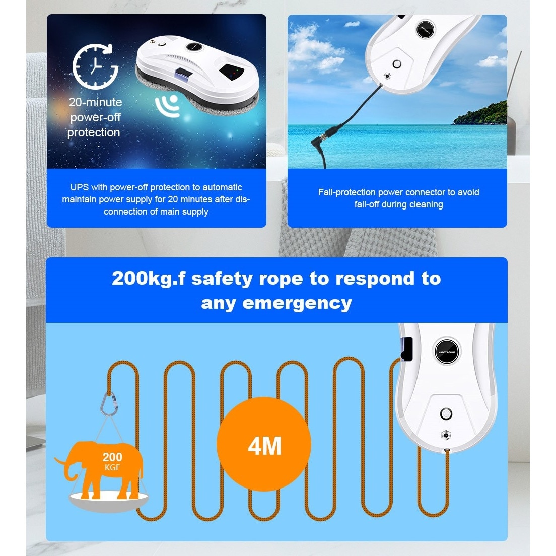 Robot curatare geamuri Liectroux YW610, aspiratie 2800Pa, rezervor 30ml, alb, 29x14.4x9.3cm