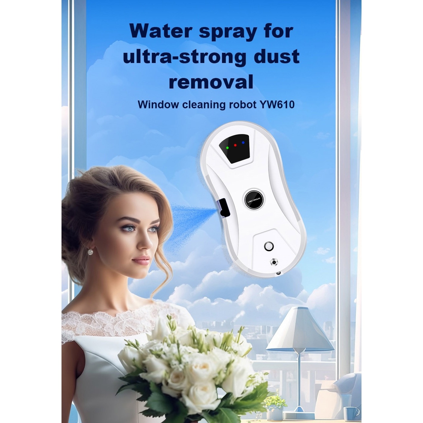 Robot curatare geamuri Liectroux YW610, aspiratie 2800Pa, rezervor 30ml, alb, 29x14.4x9.3cm