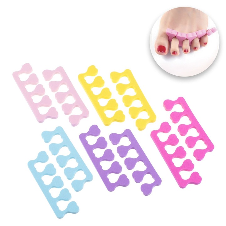 Separator degete pentru pedichiura, Diferite Culori, 5 perechi