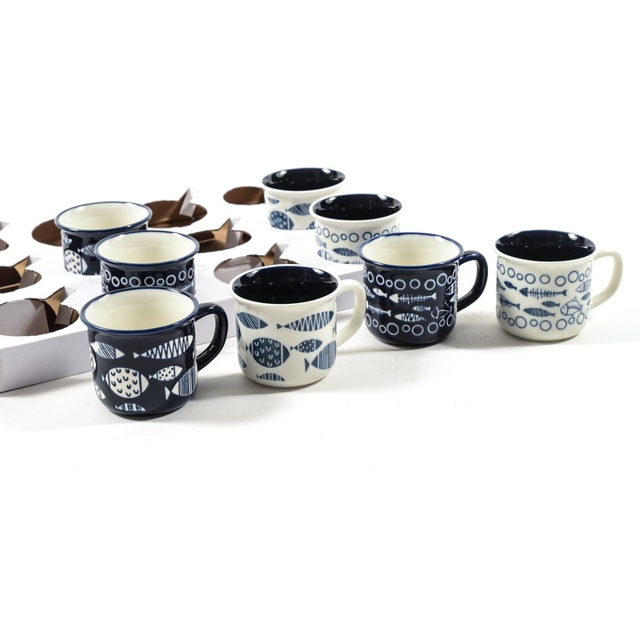 Set 4 cani portelan, model marin, 130ml