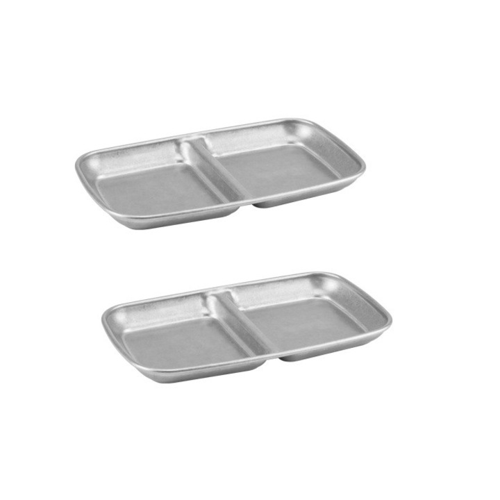 Set 2 farfurii cu 2 compartimente Culinaro Vintage Silver 15, 5x9cm, inox