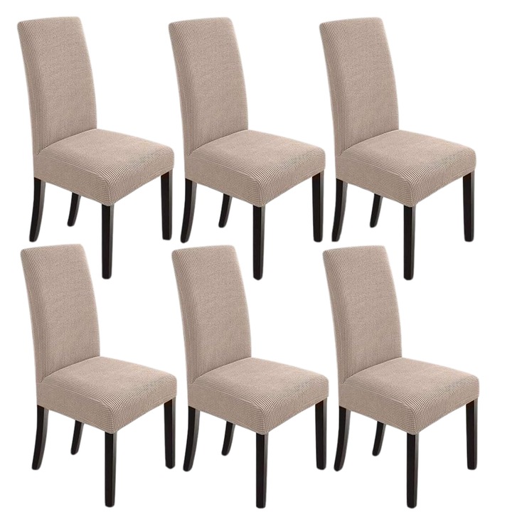 Set de 6 huse pentru scaune de dining, Luoistu, material elastic, protectie impotriva petelor, bej