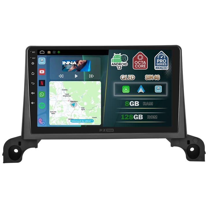 Navigatie Peugeot 3008 / 5008 2016-2020 dedicata, MaxTech® PRO SERIES, 8 GB Ram 128 GB Rom OctaCore, Carplay & Android auto, Ecran 9” HD Touch, SIM 4G, GPS, Wifi, Bluetooth, Radio, EQ, Waze, Youtube
