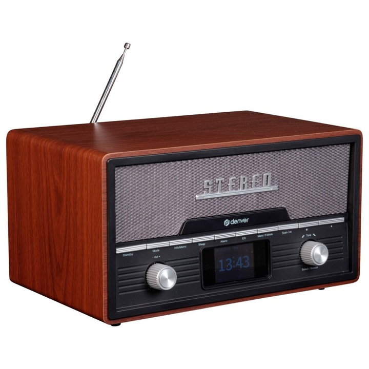 Аудио система DENVER DAB-36, DAB+/FM радио, Bluetooth, 33x22x17.5 см, кафява