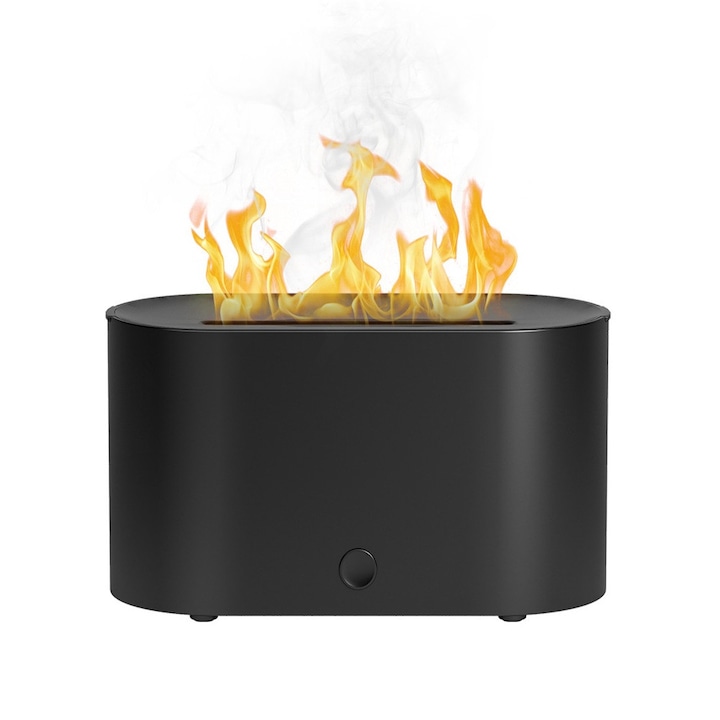 Umidificator Camera tip Vulcan cu Functie de Difuzor de Ulei Esential si Lampa, Aromaterapie, Capacitate 350ml, display LED, Auto-oprire, Lumini Led, Negru