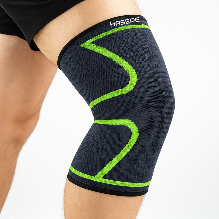 Genunchiera One Size Unisex HASEPE, elastica compresiva pentru sustinere menisc si artrita, ameliorare durere si recuperare, suport stanga/dreapta, material respirabil, genunchiera sport pentru protectie si confort