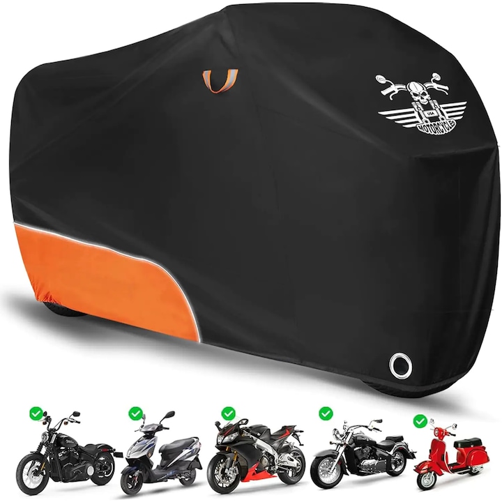Husa Motocicleta Neagra Pliabila Elindor® pentru Exterior, Marime 245 × 104 × 127 cm, Rezistenta la Ploaie, Vant, Zapada si Praf, Prindere Sigura, Material Oxford Potrivit pentru Scuter si Motor, Usor de Intretinut, Protectie Totala, Accesorii Moto