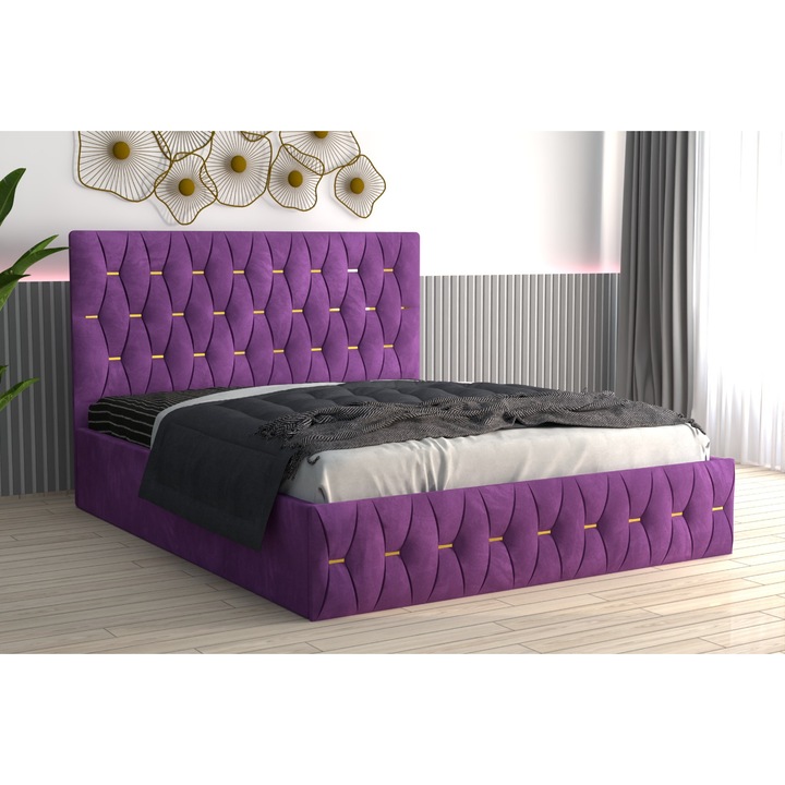 Pat Tapitat Eric Mov 160x200 + Saltea 160x200, 20cm Grosime